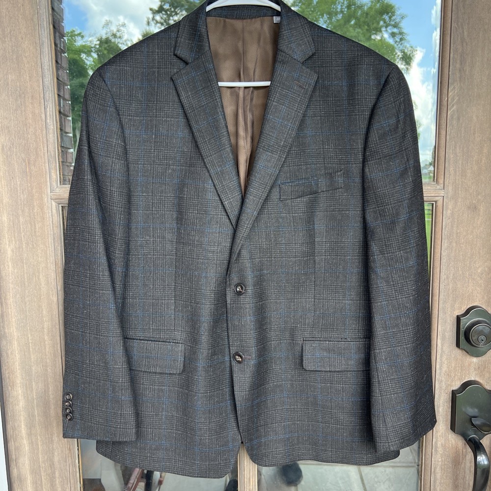 Michael Kors Men's 44S Sport Coat Jacket Gray, Blue Windowpane Check Blazer