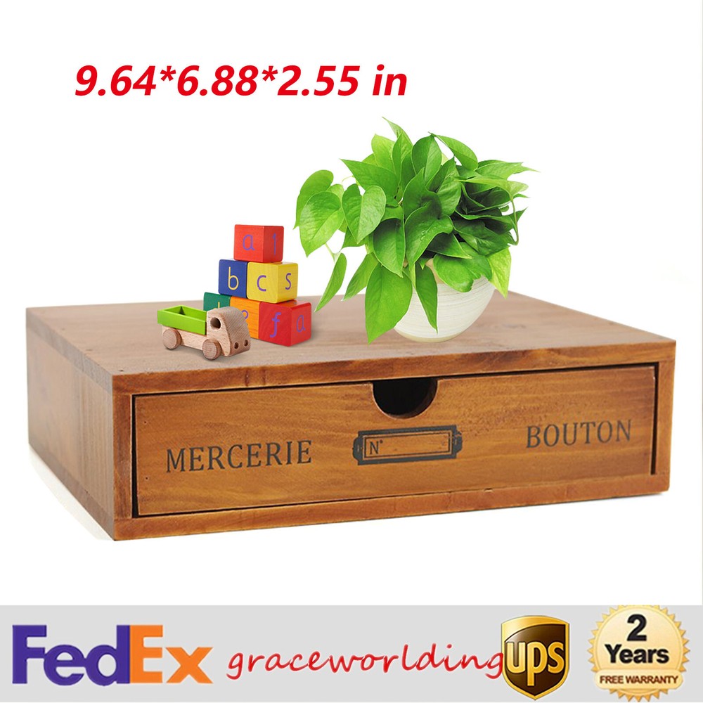 Vintage Wooden Desktop Organizer with Drawer for Home Office Storage