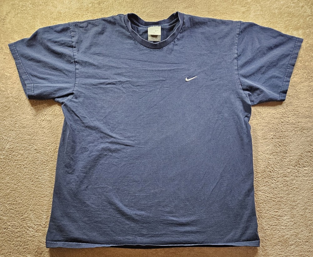 VINTAGE Nike 90s Mini Swoosh Embroided Y2K Blue T-shirt Y2K 90s Skater Size XL