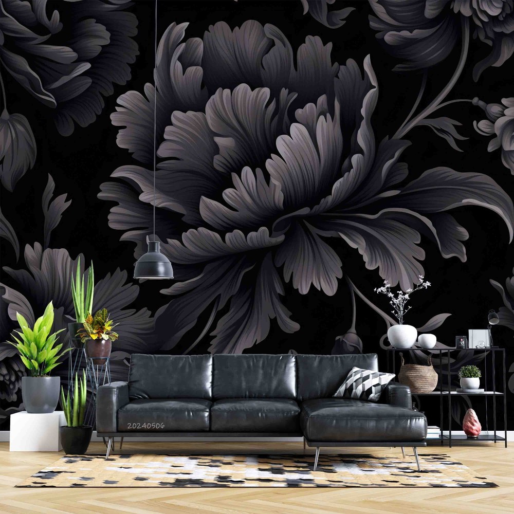 3D Black Peony Decoration Wall Murals Wallpaper Murals Wall Sticker