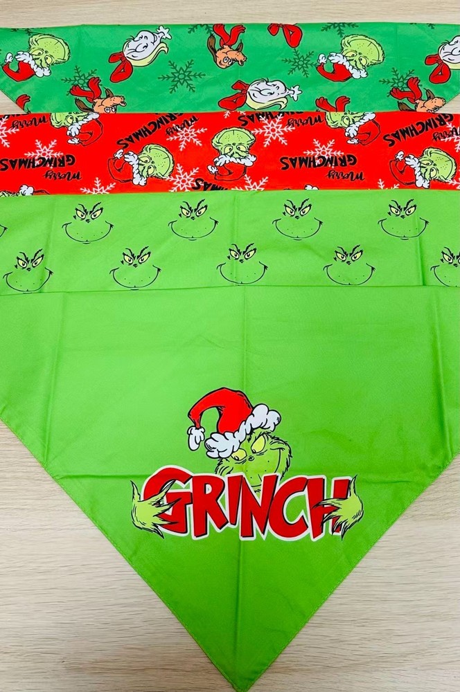 4PCS Funny Grinch Christmas Dog Bandanas Adjustable Double-Sided Scarf M&L Dogs