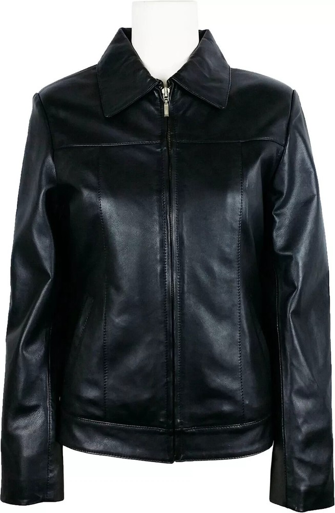 Women's Biker Leather Jacket 100% Genuine Lambskin Winter Black Party Wear Coat