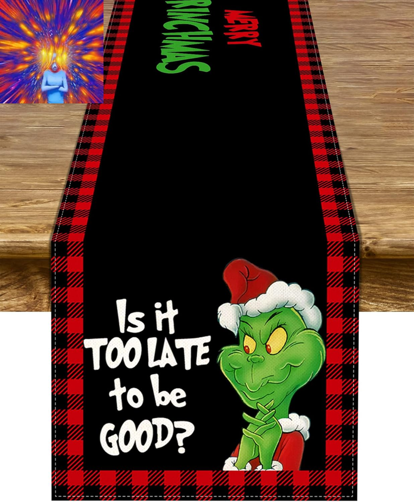 Merry Christmas Table Runner Green Xmas Buffalo Plaid Check Holiday Party Decora