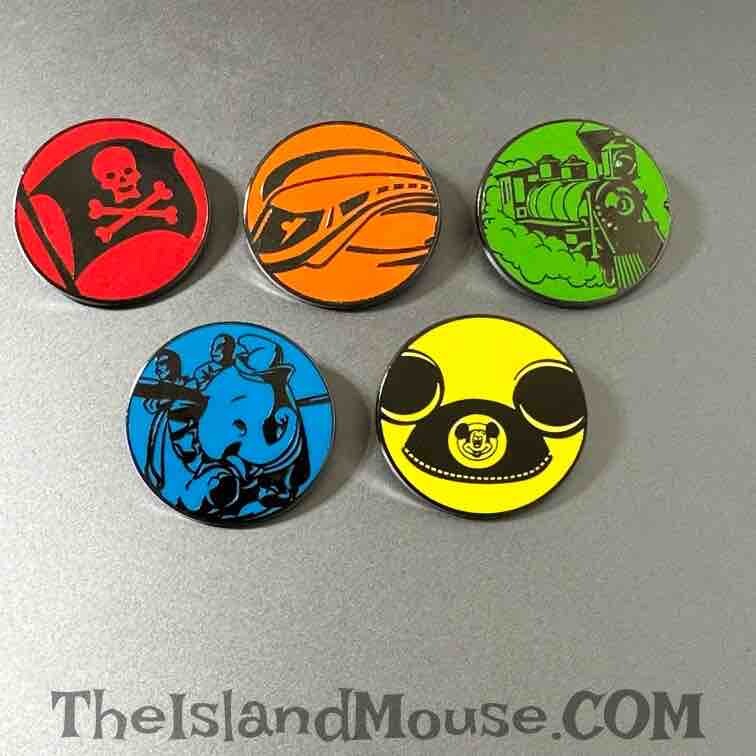 Disney Park Ride Icons Monorail POTC Earhat Dumbo Railroad 5 Pin Set (UO:81368)