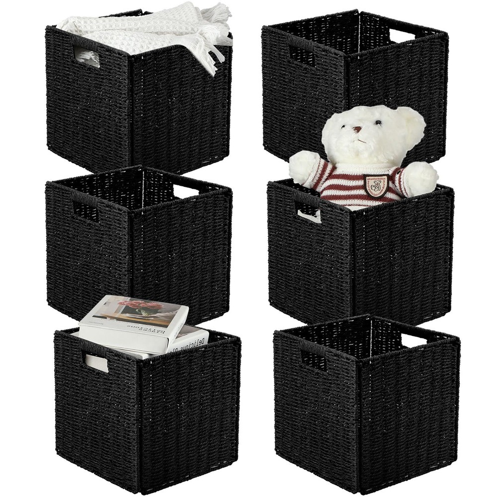 6 Pcs 11 x 11 x 11 Inch Wicker Storage Basket Cubes Large Handwoven Foldable ...