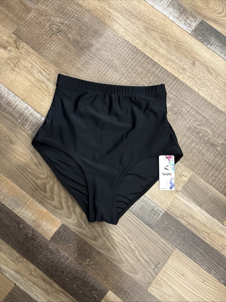 NWT Black Ruched High Waisted Swim Bottoms Size M