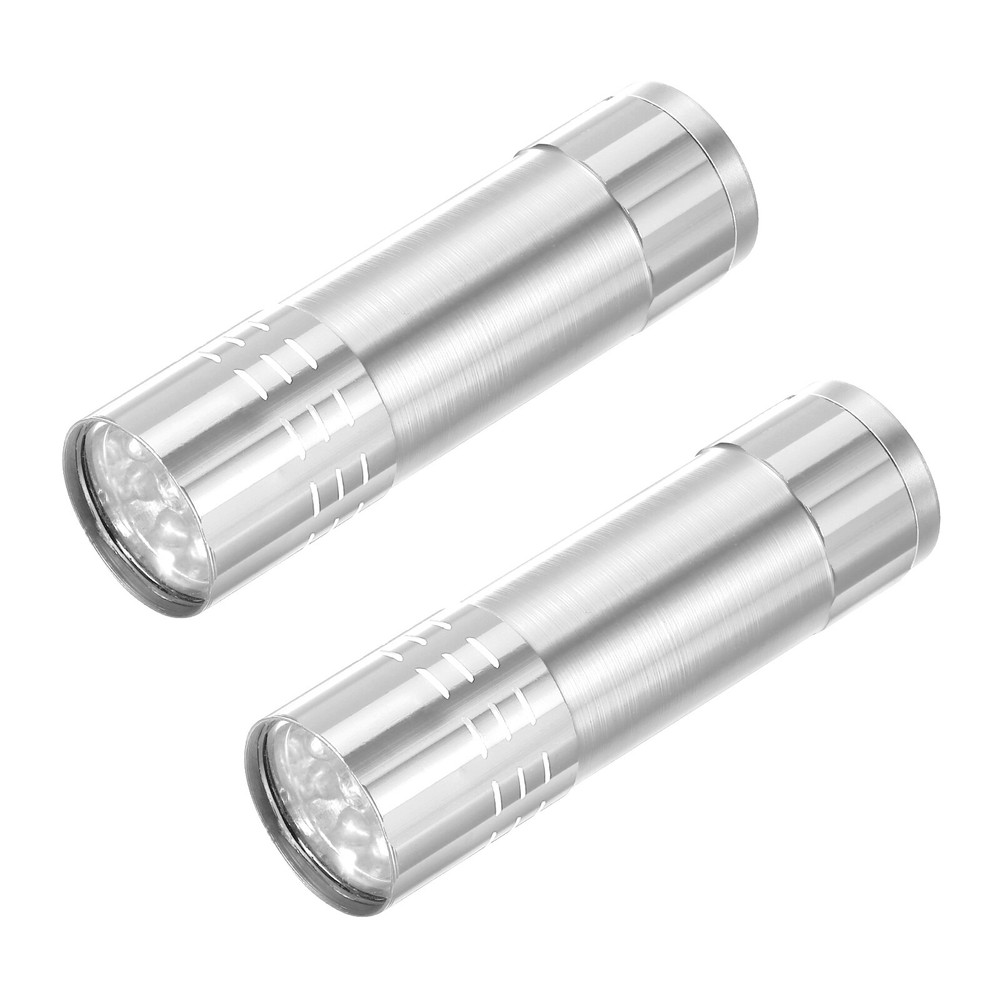 2-Pack 9 LED Aluminum Mini Flashlights Super Bright Silver Torch Design