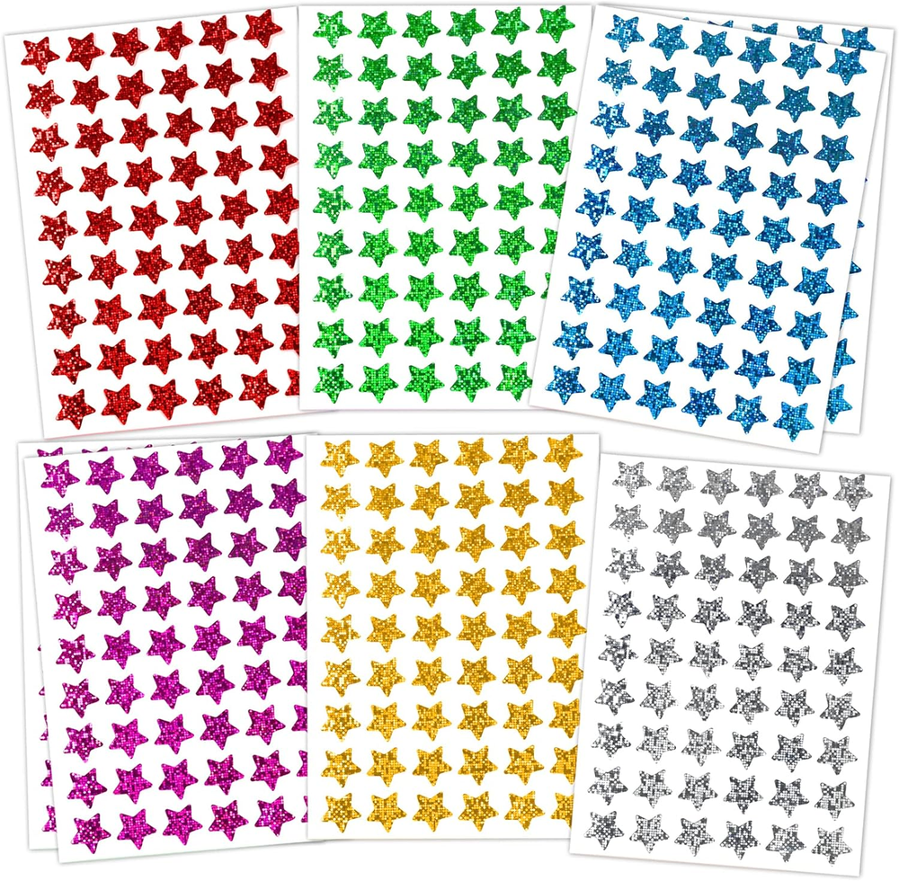 1620 Pack, 6 Colors, Holographic Small Star Stickers for Kids Reward, Behavior C