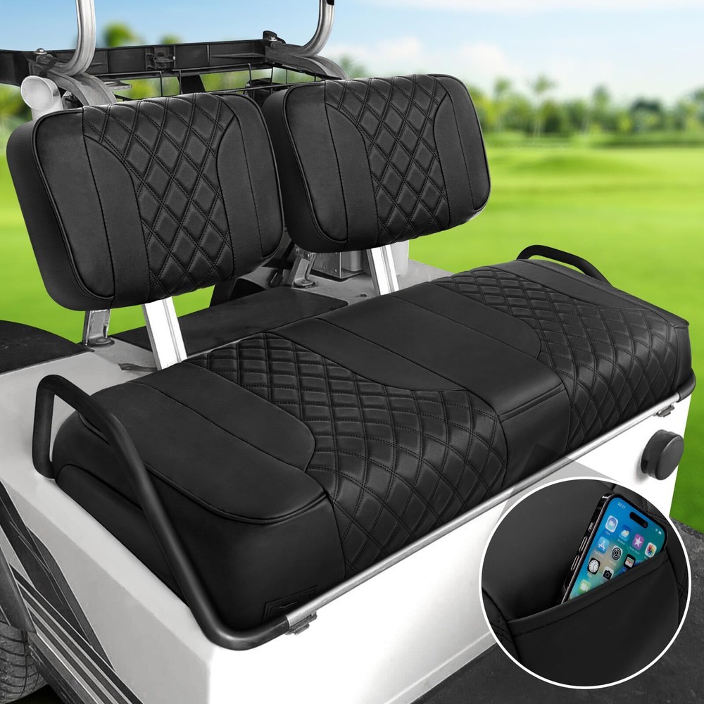 Black Leather Anti-Scratch Golf Cart Seat Covers for Club Car DS Pre-2000 2PC Set