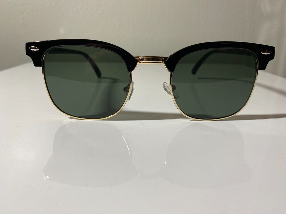 Vintage 60s Men’s Sunglasses – Black & Gold Frame with Green Lenses