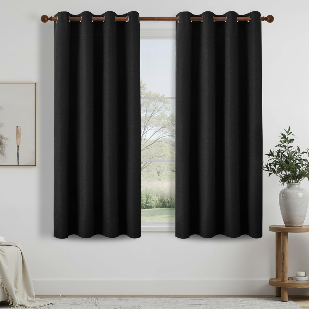 Full Blackout Curtains for Bedroom, Thermal Insulated Noise Reducing Linen Gr...