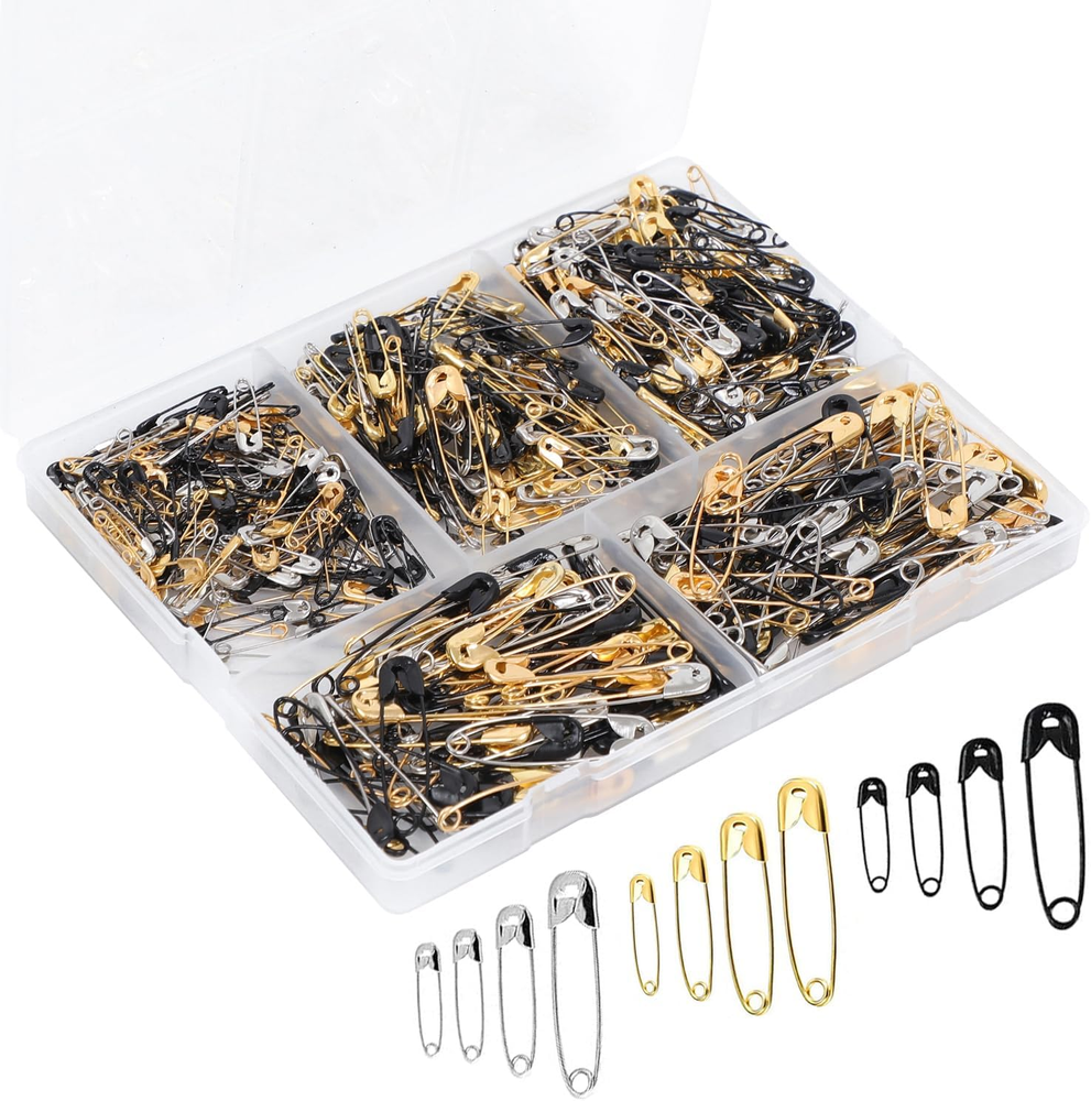600 Pcs Safety Pins Assorted, 4 Sizes Large and Small Safety Pins for Clothes,Bl