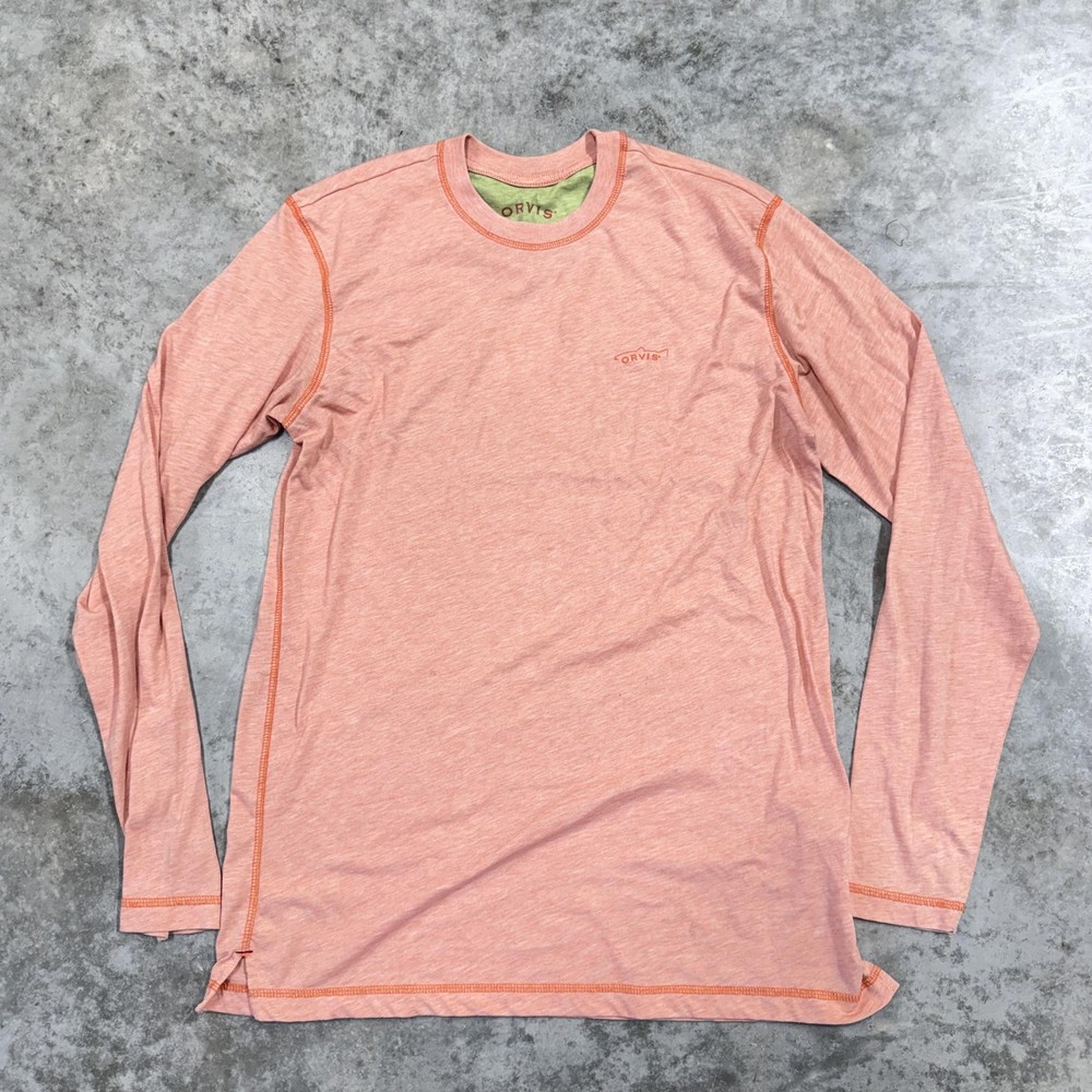 Orvis Trout Bum Shirt Mens Small Pink Long Sleeve Performance Fishing Tee Crew