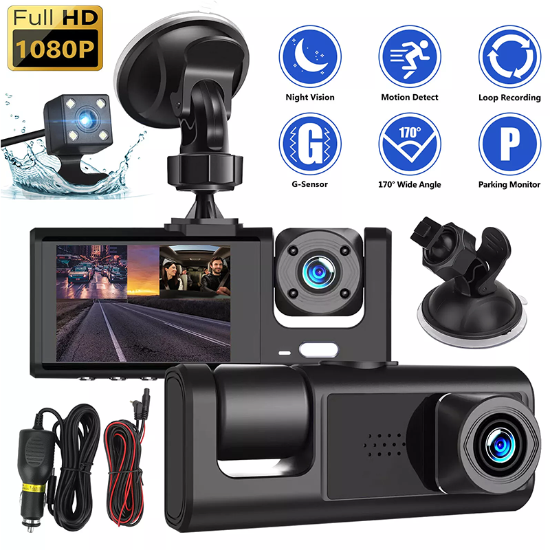 Dual Lens Dash Cam HD 1080P Front Rear Inside Video Recorder with G-sensor