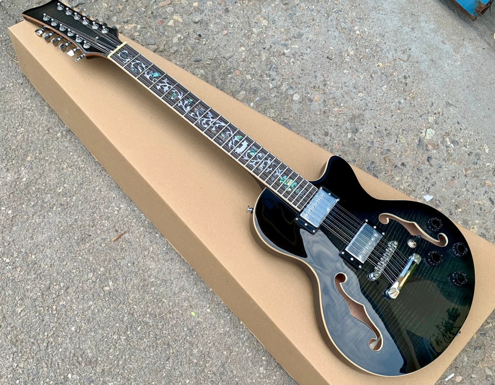 12-String Semi-Hollow Electric Guitar with Rosewood Fingerboard in Black
