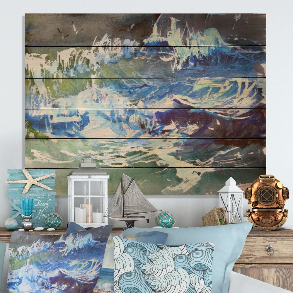 Designart 'Storm In The Ocean' Nautical & Coastal Wood Wall