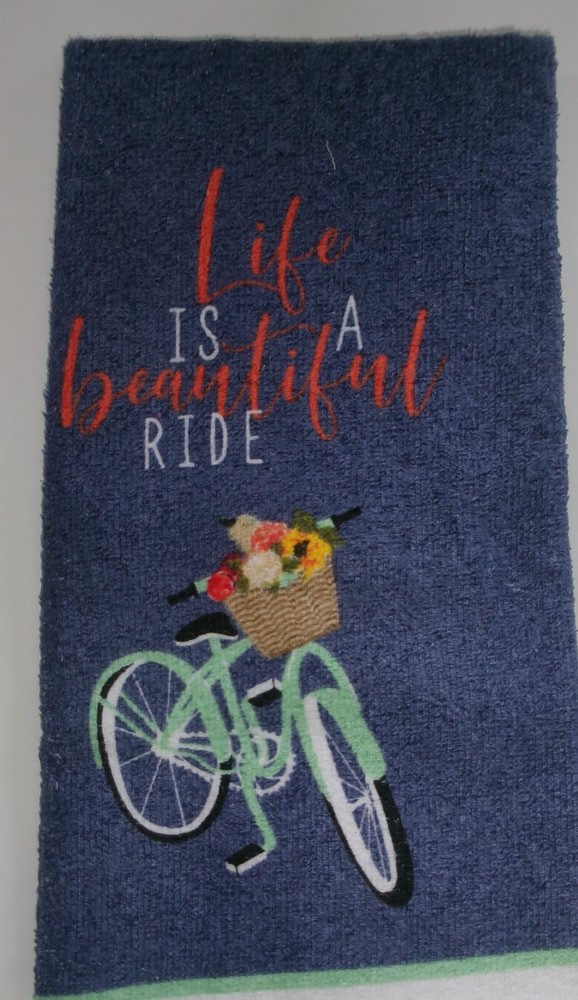 Multi-color Life is a Beautiful Ride Bicycle Print Cotton Kitchen Towel-image