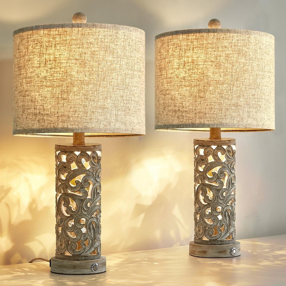 Vintage Farmhouse Antique Nightstand Table Lamps Set of 2 Home Decor