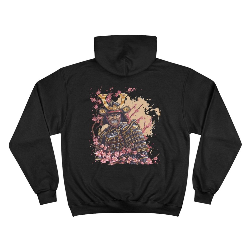 Fierce Samurai Warrior Kabuto Helmet Cherry Blossom Hoodie - Japanese Art Champi