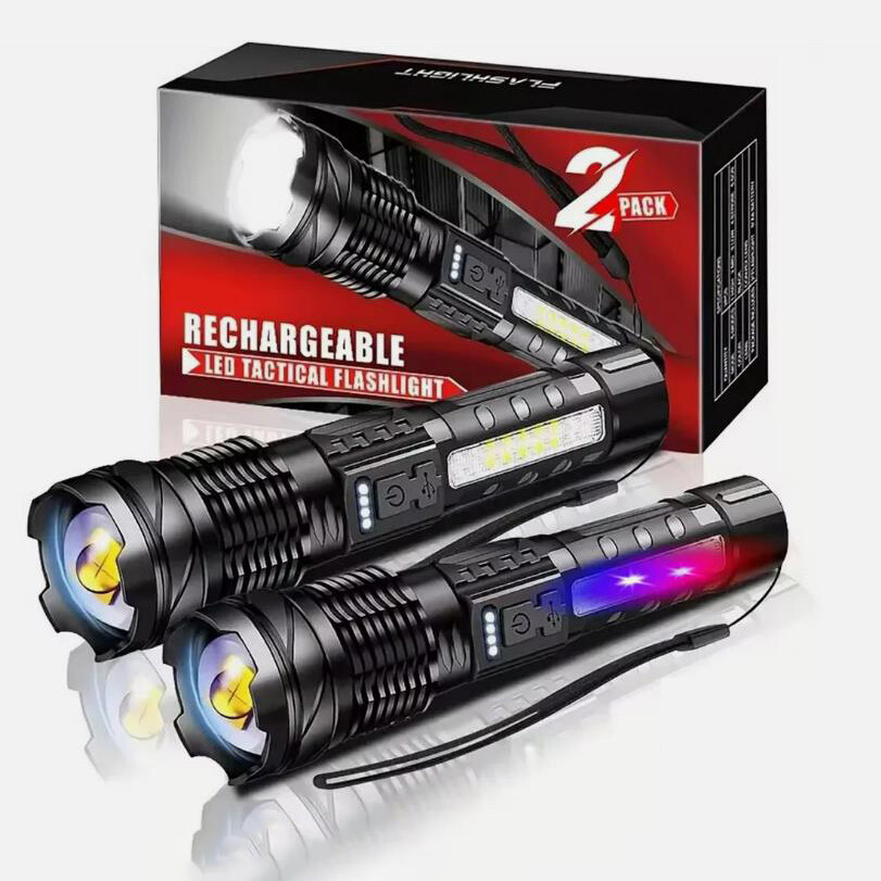 2 Pack LED Super Bright Flashlight Torch Tactical Lamp Zoomable 8 Modes Camping