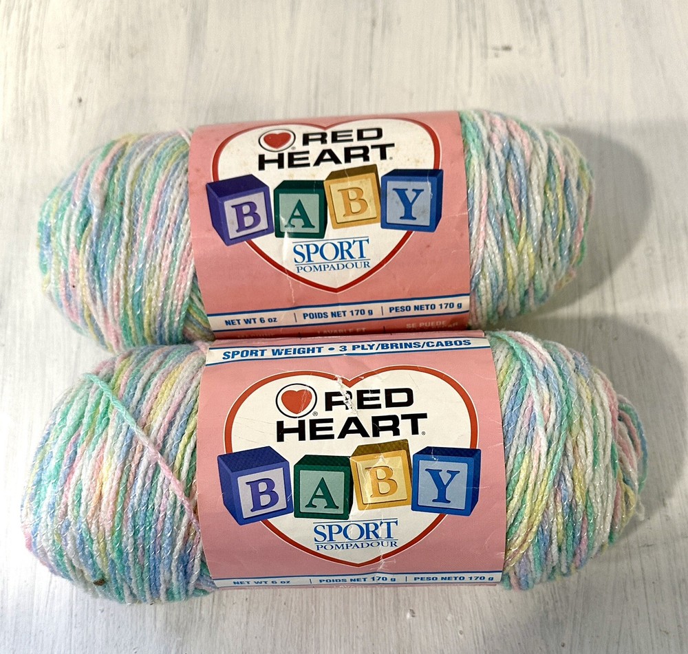 Red Heart Baby Sport Pompadour Yarn 2 Skeins Candy Print 1047  B12