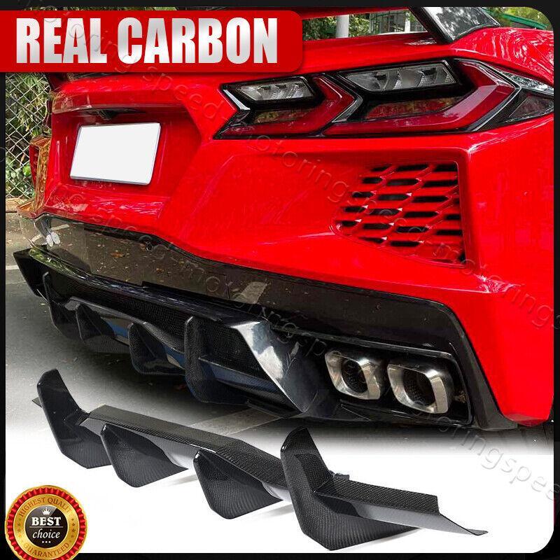 For 20UP Chevrolet Corvette C8 Z51 Stingray REAL CARBON Rear Bumper Diffuser Fin