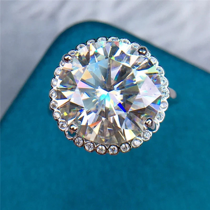 8ct Round 4-Prong Halo D Colorless Platinum Moissanite Engagement Ring