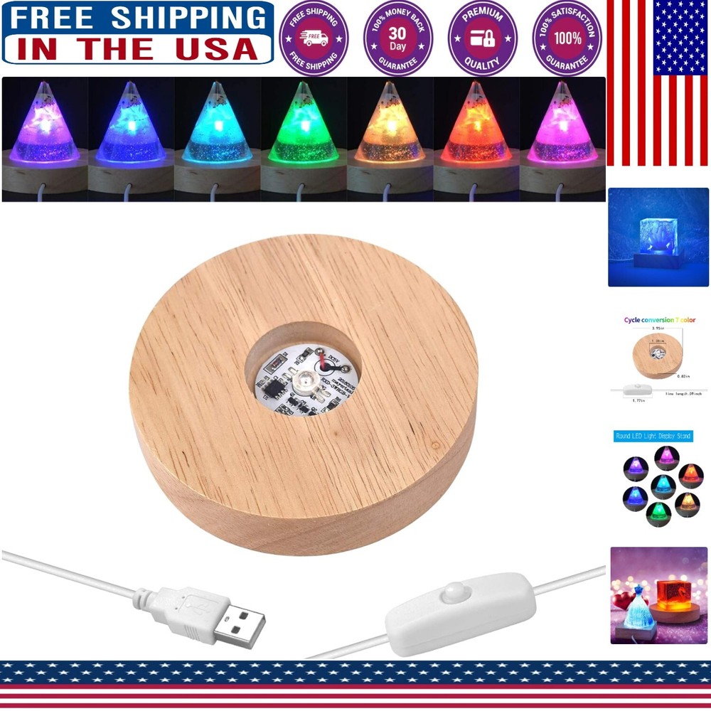 Compact LED Wooden Light Base for Glass Displays & Night Lights  