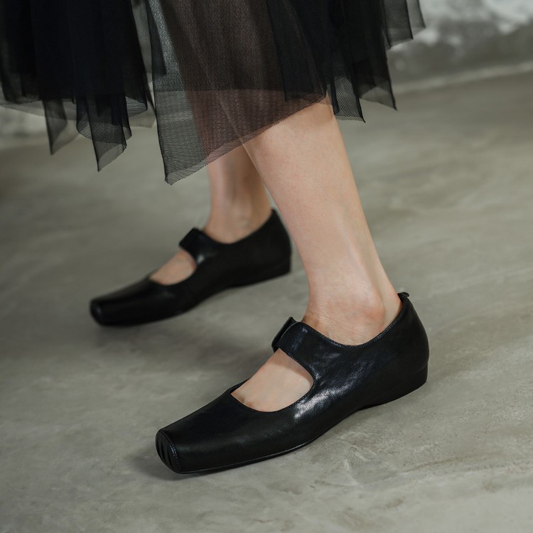 Womens Real Leather Cowhide Flats Casual Retro French Style Pull on Shoes Spring