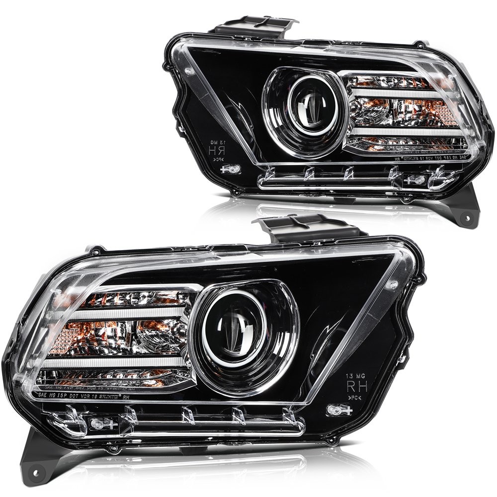 Pair Headlights Assembly For 2014 2013 Ford Mustang Black Housing Left+Right