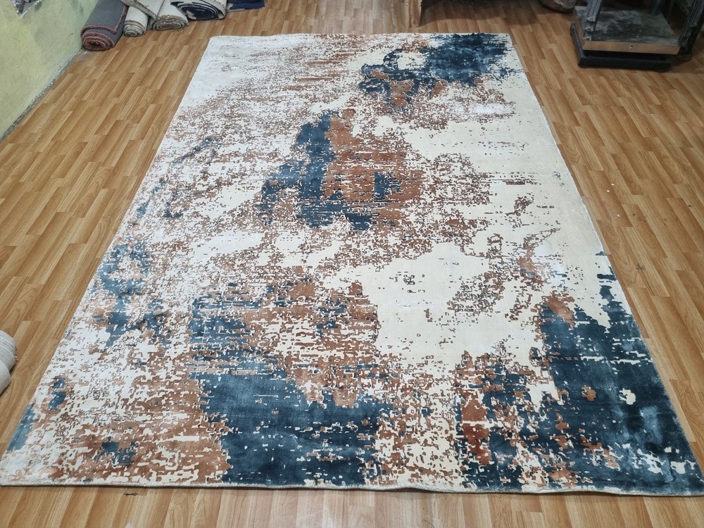 Handtufted Blue Modern Abstract Design Soft Wool Area 10x12 Rug For Livingroom