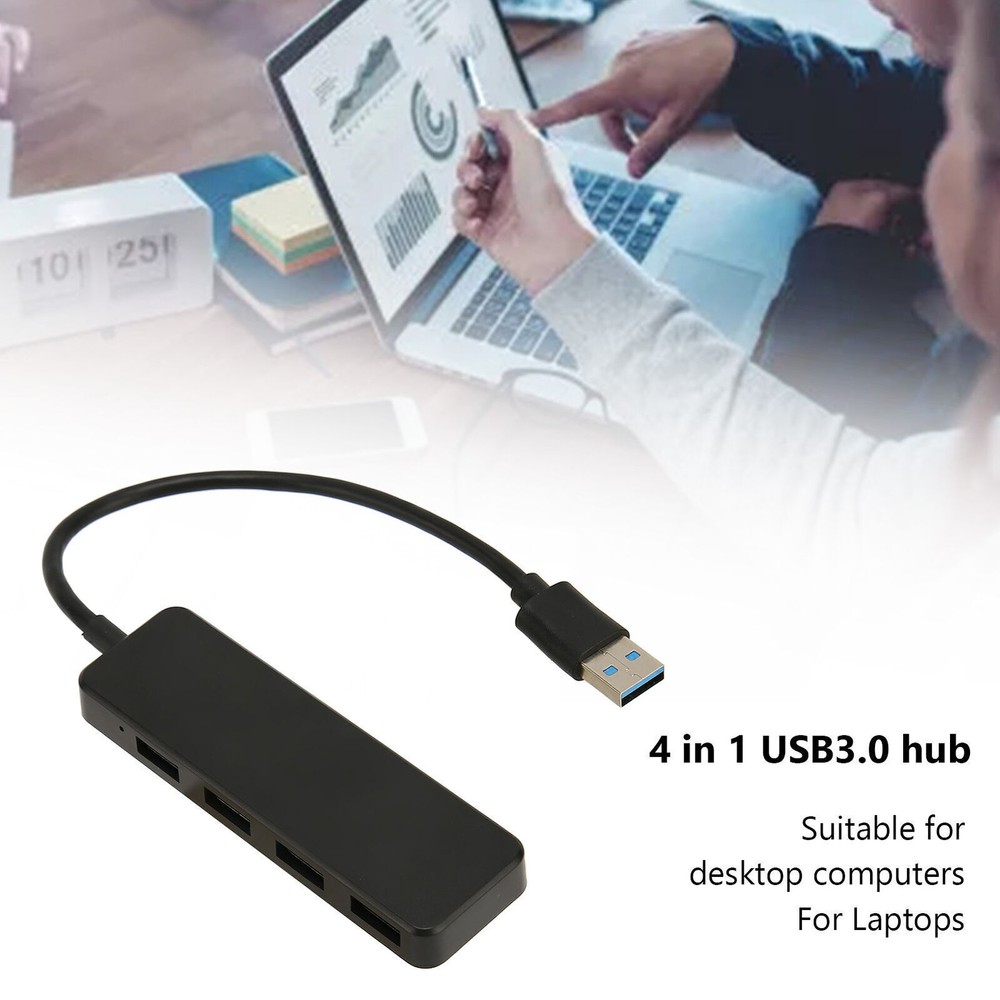 4-Port USB 3.0 Hub with USB-C Adapter for Office & Laptop