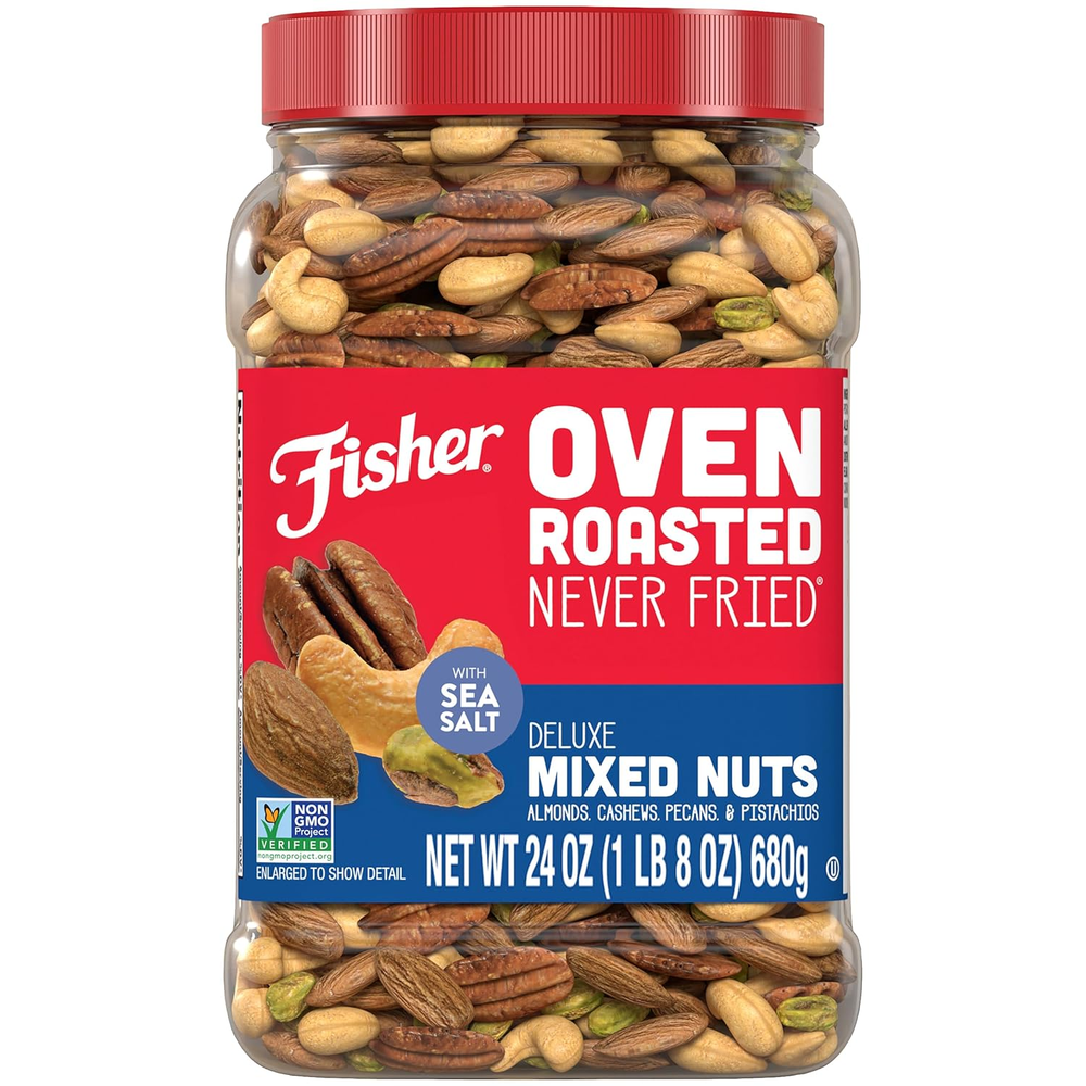 Fisher Oven Roasted Never Fried Deluxe Mixed Nuts, 24 Ounces (Pack of 1), Almond