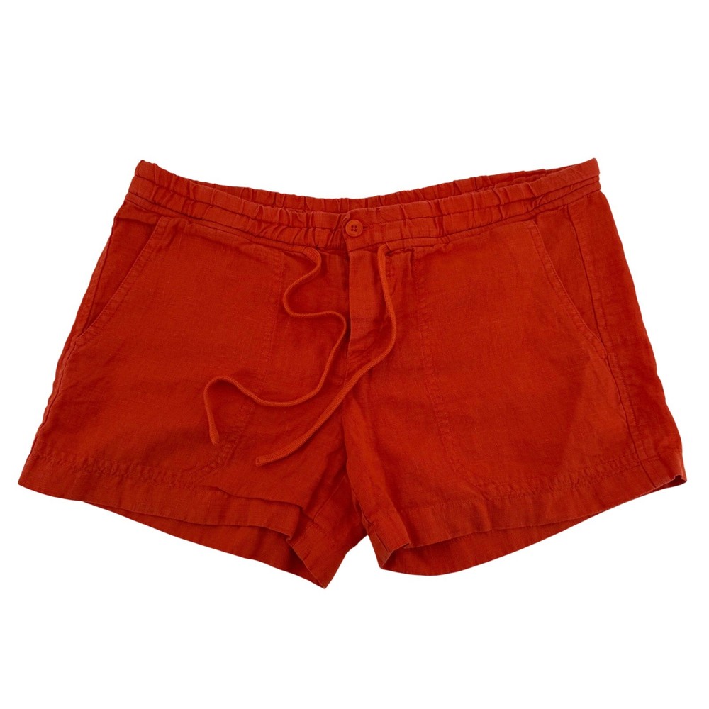 Vince Women's Size M Orange 100% Linen Drawstring Elastic Waist Casual Shorts