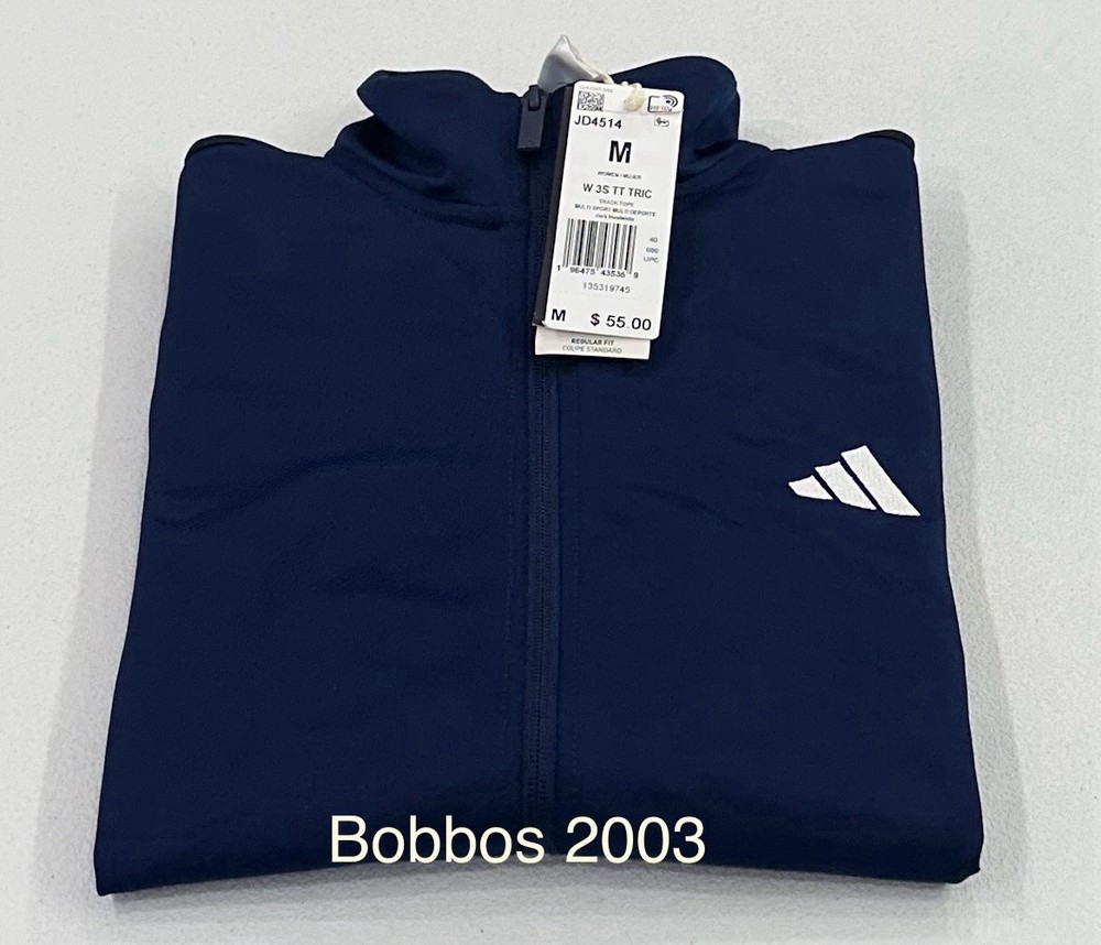 Adidas Women's 3-Stripes Track Jacket, Dark Blue/White, Size M
