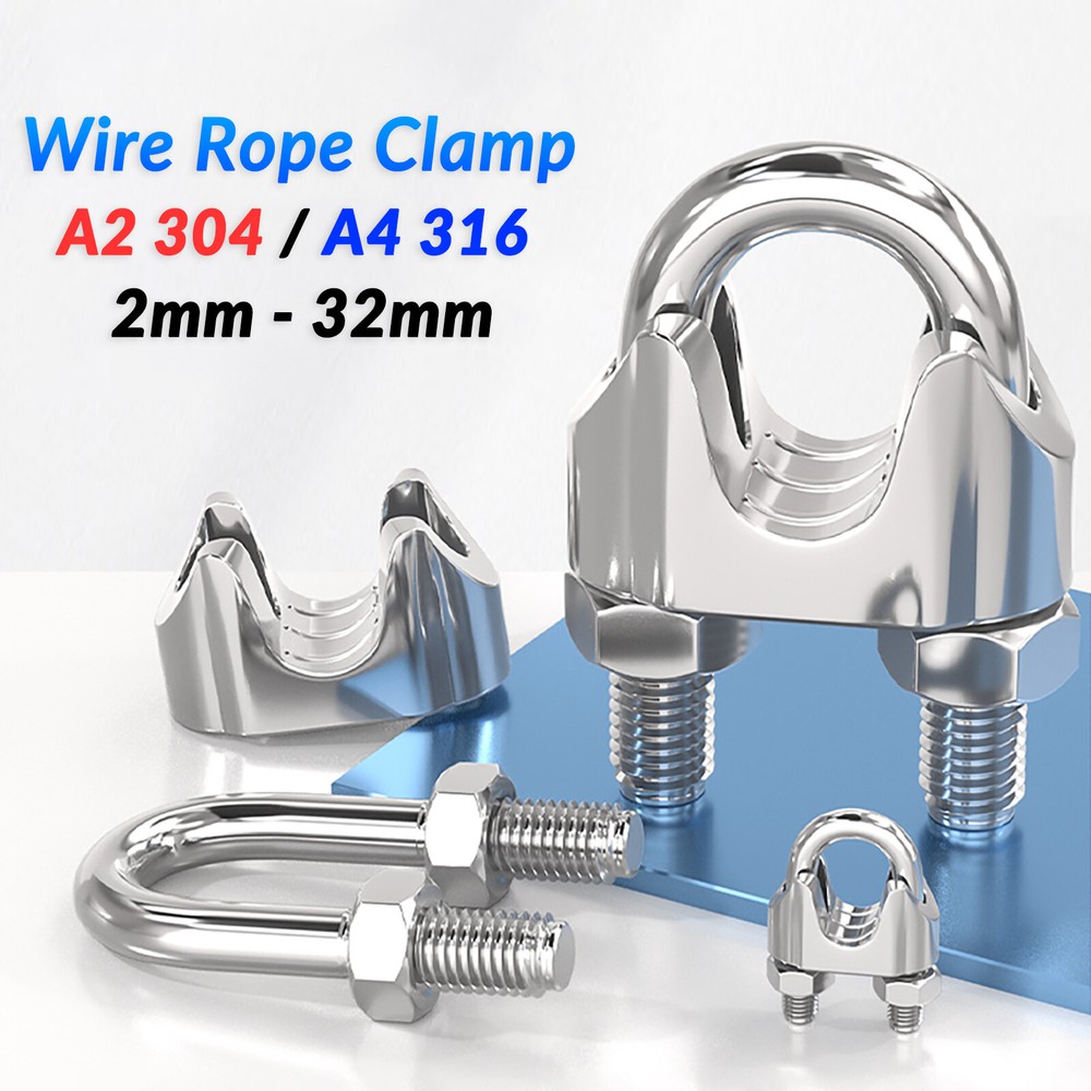 Heavy Duty Steel Wire Rope Clamps U Bolts 1/8 to 1 Inch Fixing