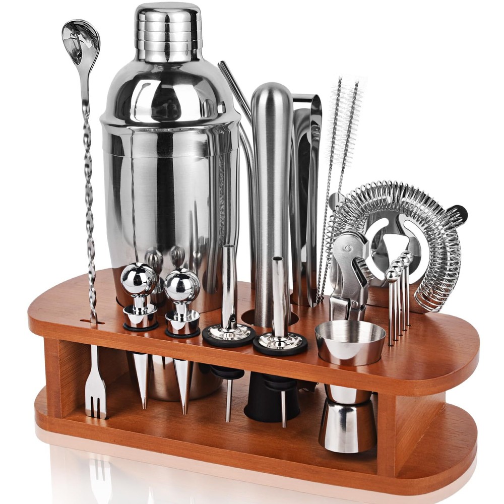 Cocktail Shaker Set with Stand - 25pcs Mixology Bartender Kit