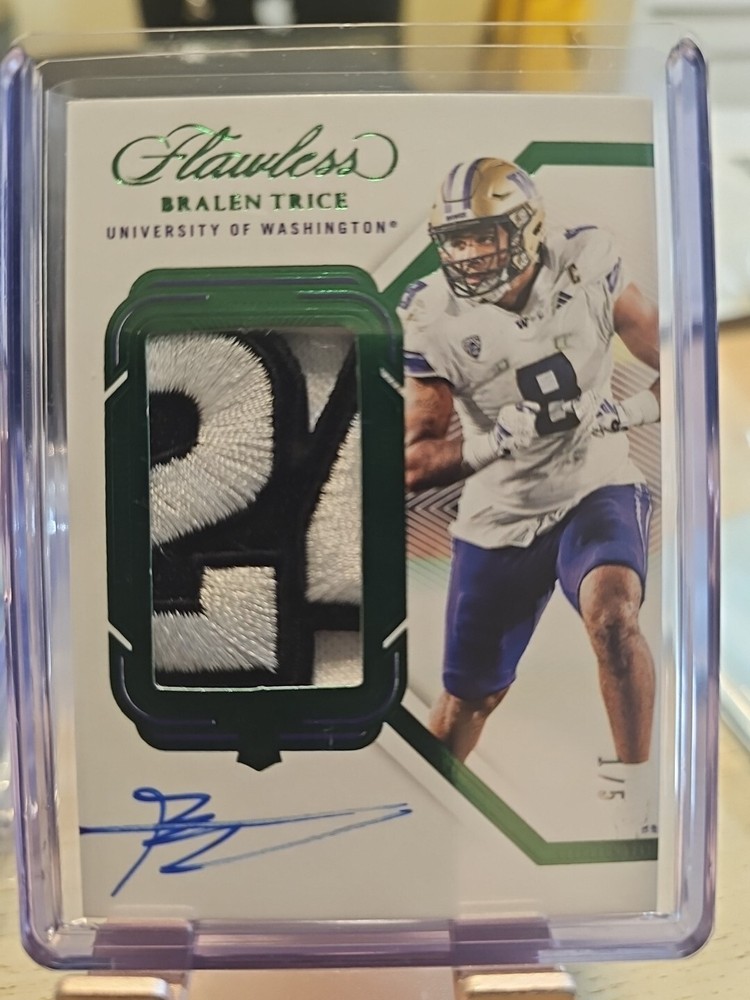 Bralen Trice 2024 Panini Flawless Emerald 1/5 Rookie Auto Patch #129