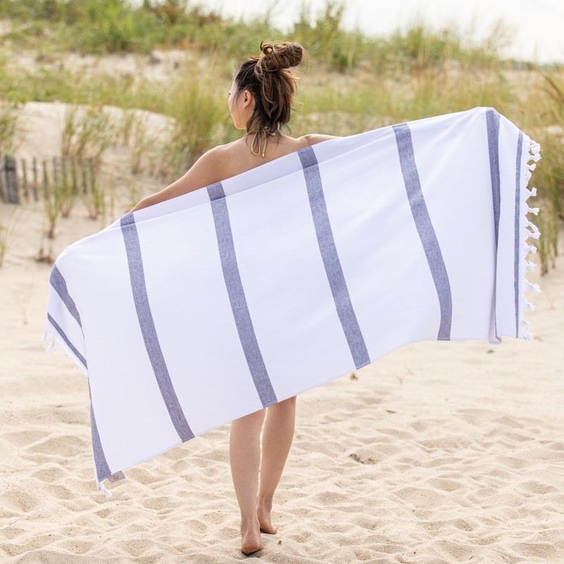 Superior Kai Stripe Fouta Beach Towel with Tassels - 35