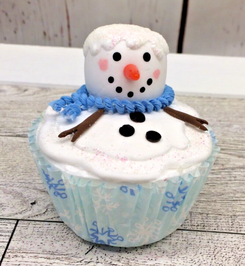 Blue Christmas Melted SNOWMAN Faux Fake Cupcake Whipped Cream Tiered Tray Decor