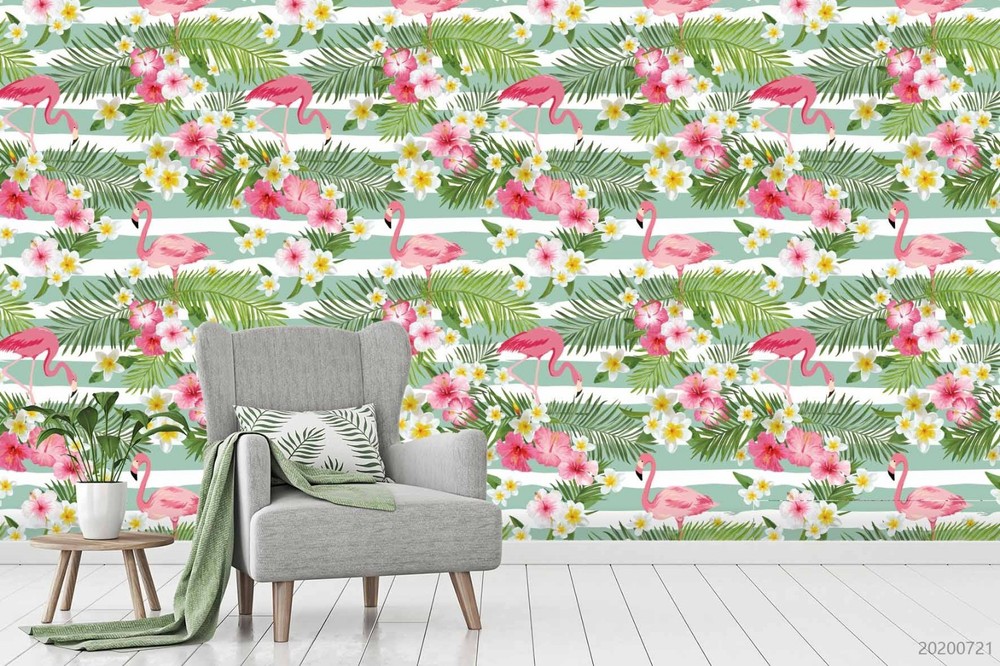 3D Flamingo Flower Leaf Pattern Wall Murals Wallpaper Murals Wall Sticker 26