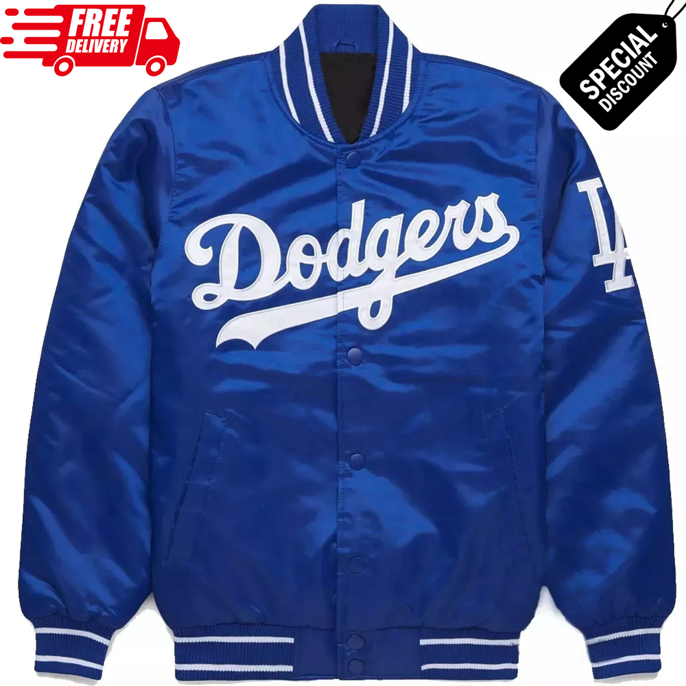 Las Angeles Dodgers MLB Blue Satin Baseball Jacket Bomber Athletic Streetwear