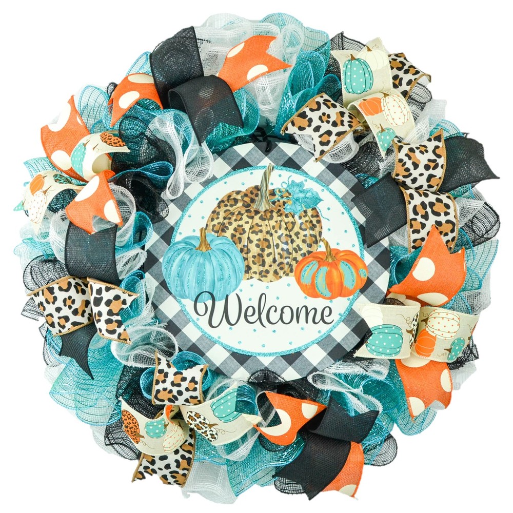 Animal Print Fall Wreath for Front Door – Thanksgiving Pumpkin Decor