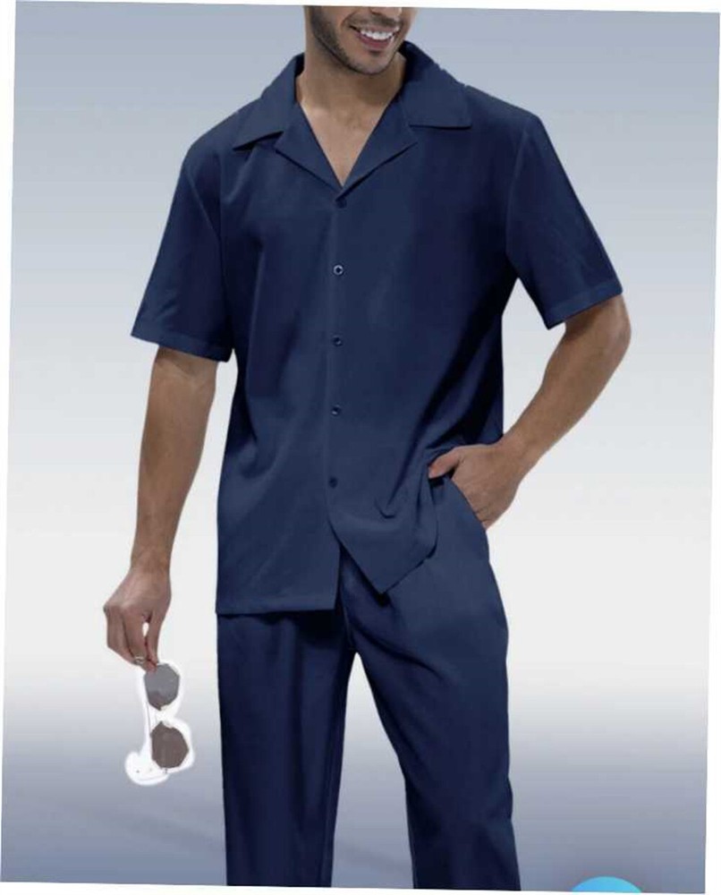 Men's Short Sleeve Tracksuit Set - Button Shirt & Pants Outfit