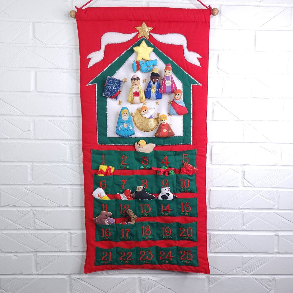 Vintage MFA Boston Fabric Felt Christmas Advent Calendar Wall Hanging Plush