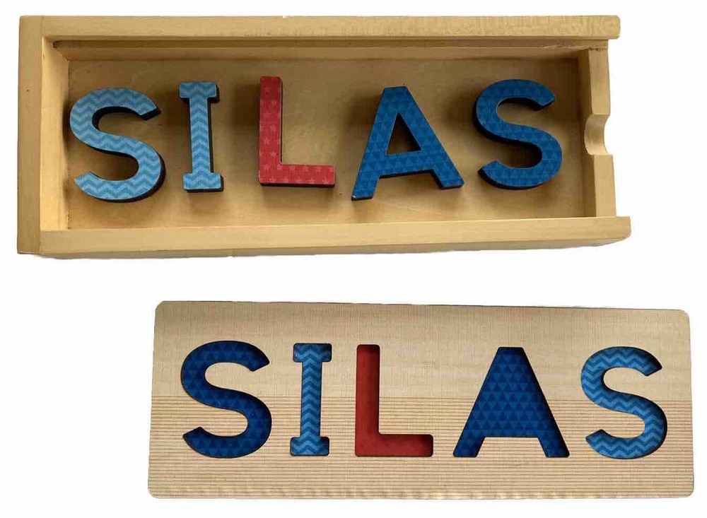 Silas Name Wooden Puzzle Box Storage Motor Skills Literature Toddler Preschool