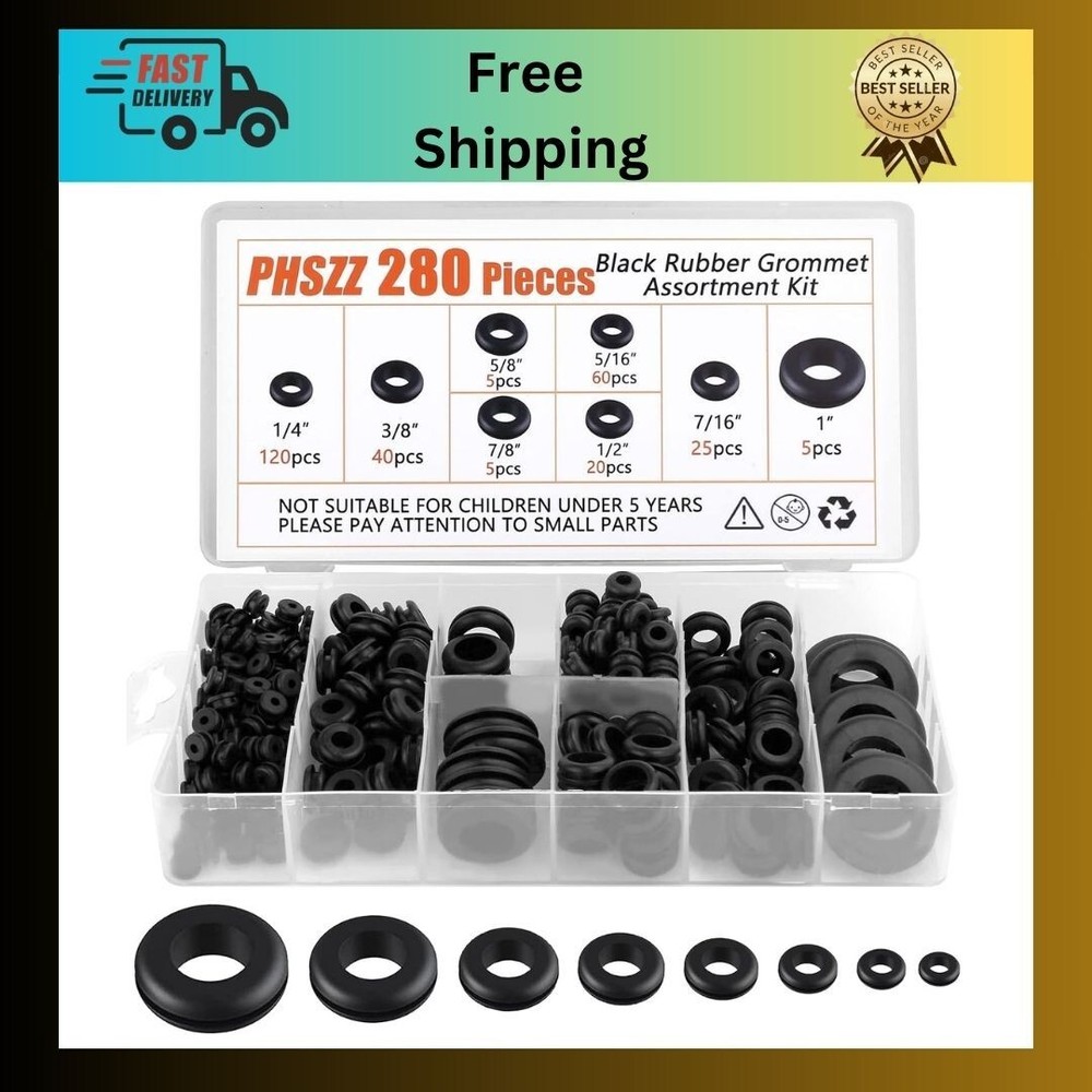 280 PCS Rubber Grommets Kit Hole Gaskets Assortment Automotive Firewall 8 Sizes