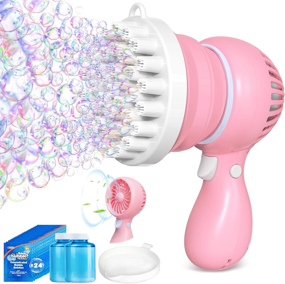 Sloosh Bubble Blaster Gun with Removable Fan and Refill in Rocket Pink