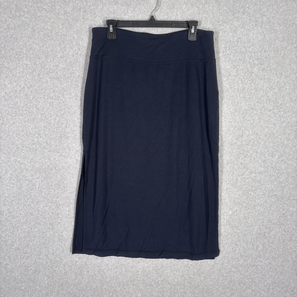Athleta Skirt Small Midi Navy Seaside Fold Over Soft Side Slits Comfort Stretch