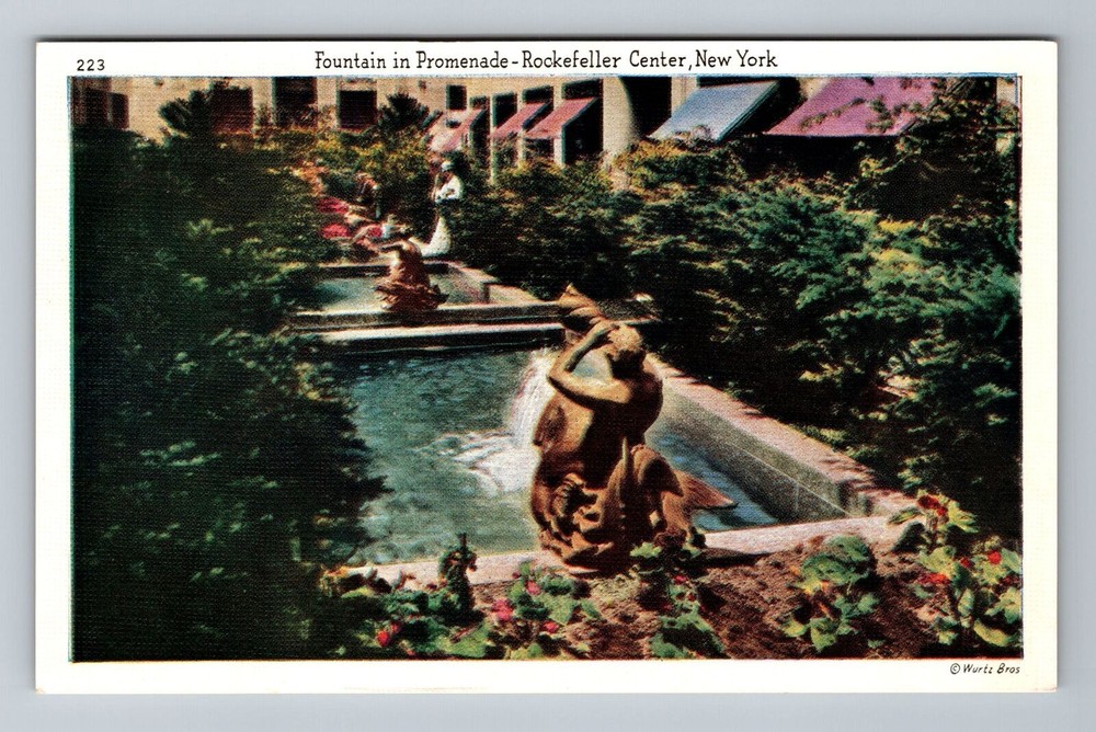 New York City NY,, Fountain, Rockefeller Center Vintage Souvenir Postcard